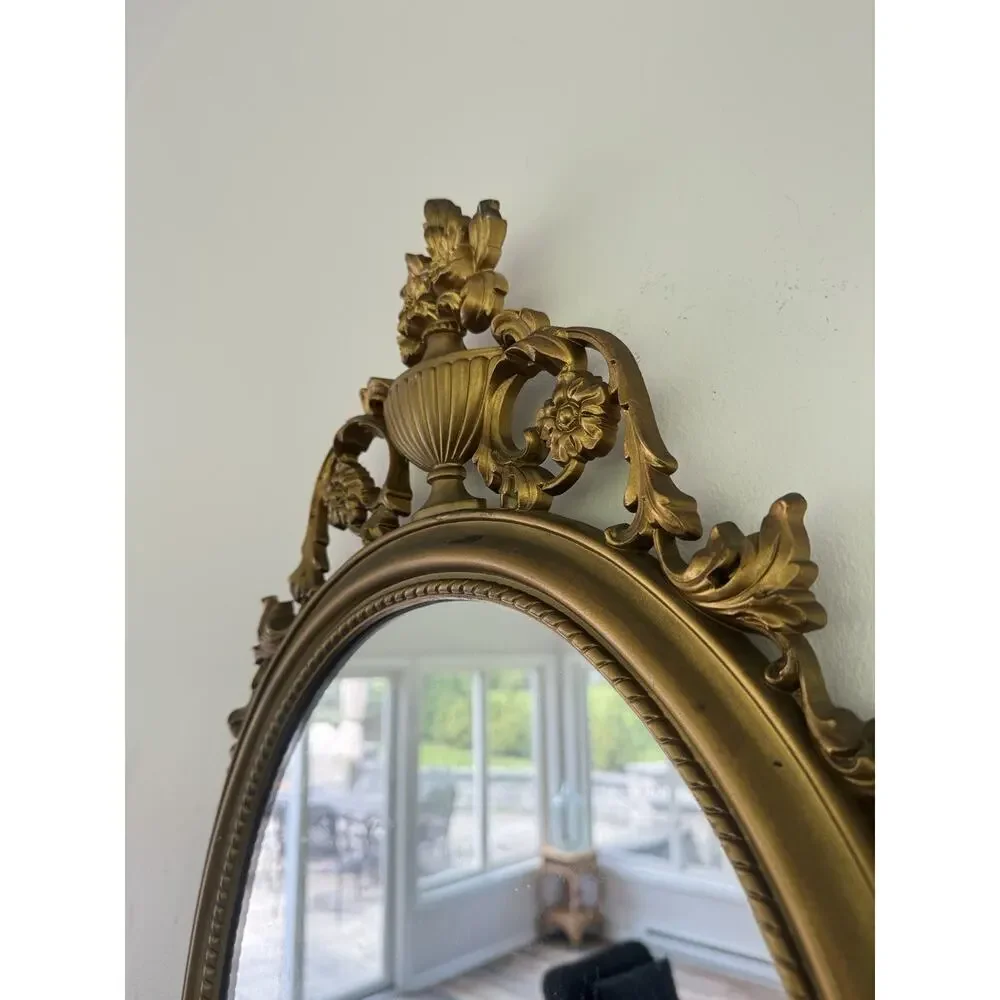 Vintage Syroco Gold Wall Mirror Ornate Floral Hollywood Regency Oval 31x16”